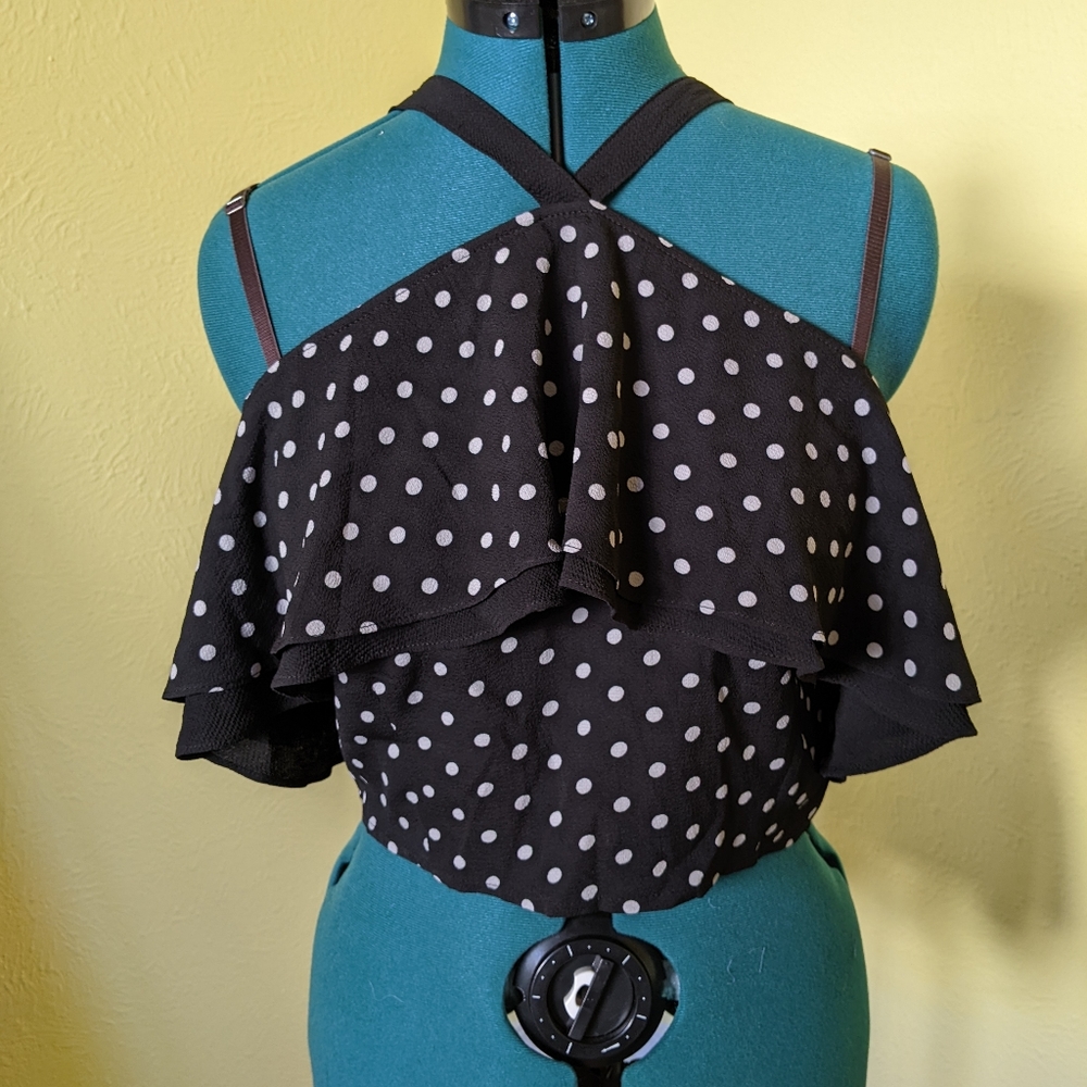 Boohoo Polka Dot Cold Shoulder Top